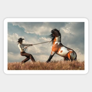 Cowgirl Taming a Horse Sticker
